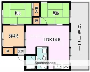 パープルタウン住吉E棟【2階】の間取り