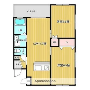 オーテスアラタ【103号室】の間取り