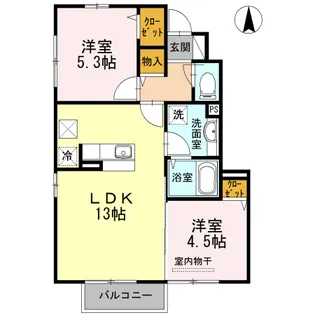 プレリエ天辰 A.B B棟【1階】の間取り