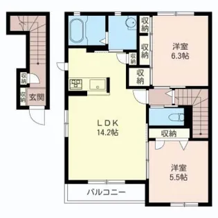 リヴィエールコートB棟【2階】の間取り