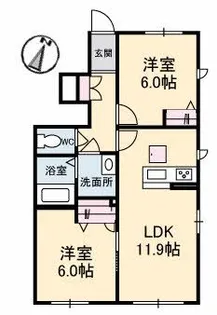2LDKの間取り画像