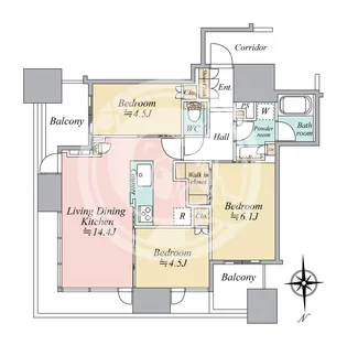シティタワー大阪本町【12階】の間取り