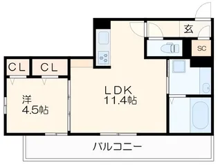 1LDKの間取り画像