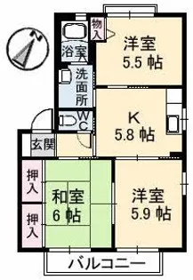 サニーハイツ南本町 A棟【2階】の間取り
