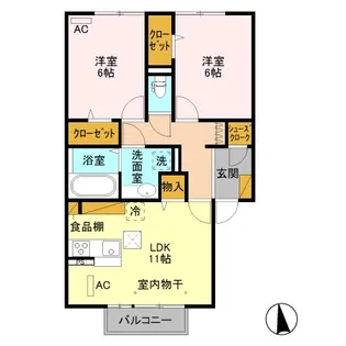 アフィシオン北代田【2階】の間取り