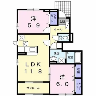 フローラ テラスK【1階】の間取り