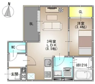 岡山県岡山市北区庭瀬【アパート】の間取り
