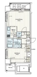 ドゥーエ新富町【11階】の間取り