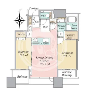 シティタワー大阪本町【20階】の間取り
