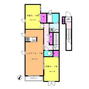 プロスペル壱番館【2階】の間取り