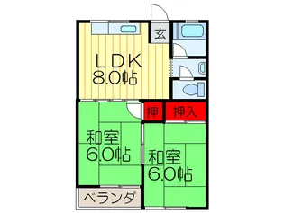 男山サンハイツB【1階】の間取り