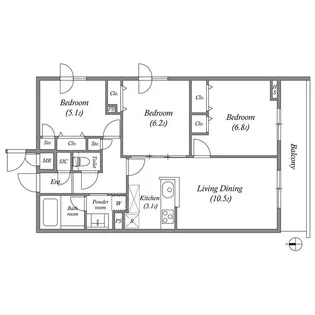 プライムガーデン若木【3階】の間取り