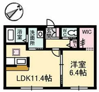 プロムノワール湯田温泉駅前 ディジョン【1階】の間取り