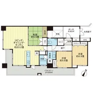 フレスコア旭橋【15階】の間取り
