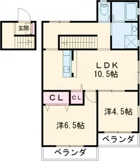 アトリオCOCO 茶【2階】の間取り