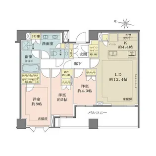 ザ・パークハウス千代田六番町【4階】の間取り