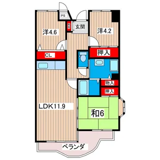 サニーヒル会瀬 1号館【3階】の間取り