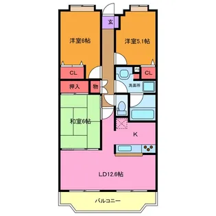 コルサム取手IIIフォートヒル【6階】の間取り
