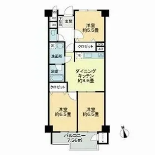 自由が丘パインクレスト【3階】の間取り