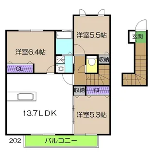 シャーメゾン中久万B棟【2階】の間取り