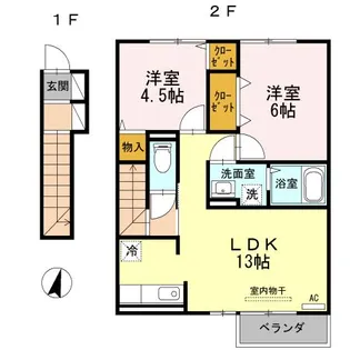 サワディー ファン バーン B【2階】の間取り
