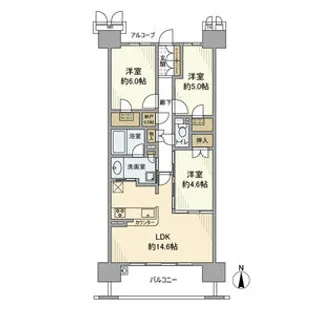 リバーガーデン福島木漏れ日の丘CDEF棟【13階】の間取り
