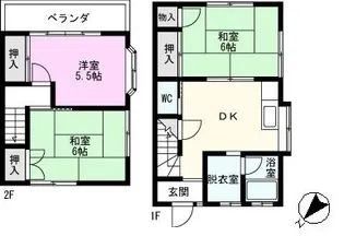 タウンハイツホナガA【1階】の間取り