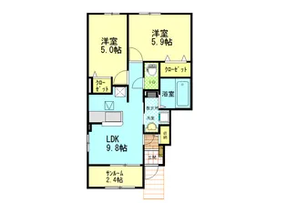 サンハイツ宮前B棟【1階】の間取り