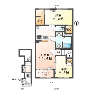 (仮称)我孫子市湖北台新築アパート【2階】の間取り