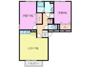 2LDKの間取り画像