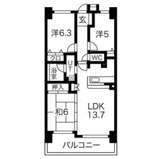 元今泉レジデンス【14階】の間取り