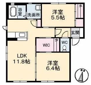 2LDKの間取り画像