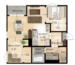 宮城県仙台市若林区荒井2【アパート】の間取り