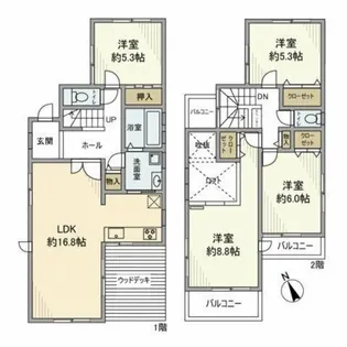 神奈川県横浜市青葉区若草台【一戸建】の間取り
