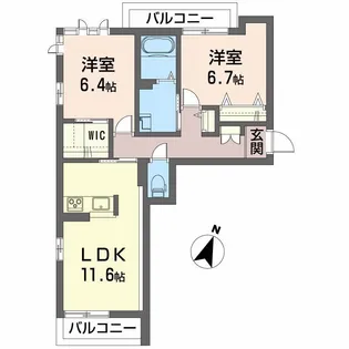 シャーメゾン ヒルズ III棟【2階】の間取り