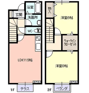 カトル・ヴェルデュール【1階】の間取り
