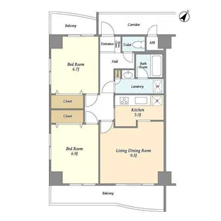 Cortile自由ヶ丘【7階】の間取り