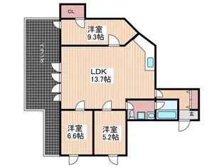 ロッカバレーナプロヴァンス三滝【3階】の間取り