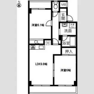 神ノ木ハイツ【2階】の間取り