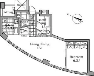 レジディアタワー乃木坂【6階】の間取り
