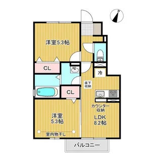 ユニティー咲田B【1階】の間取り