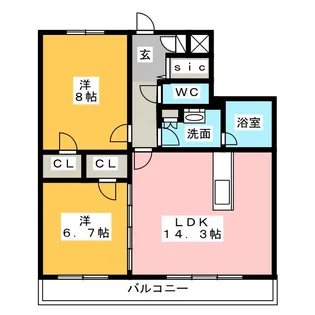 オークスクエア元八事【2階】の間取り