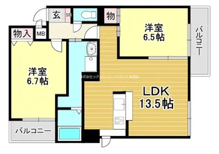ベルヌーブ森神III【3階】の間取り