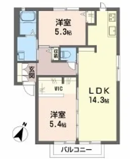 2LDKの間取り画像