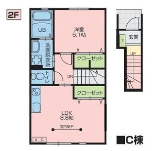 ワンリッチ金ヶ崎C【2階】の間取り
