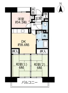 UR八尾若草【6階】の間取り