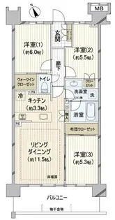 ルフォンソレイユ船橋美し学園【7階】の間取り
