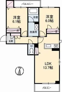 aile(エール)西阿知【2階】の間取り