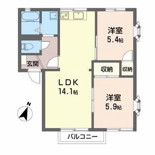 メゾンヴェルトB【1階】の間取り