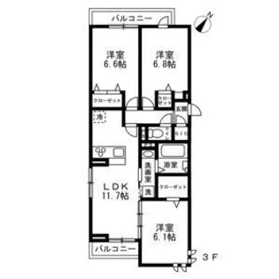 ソレーユ石神井公園(練馬区石神井町8丁目)【3階】の間取り